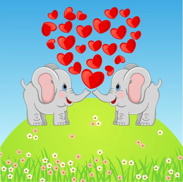 在爱中可爱的大象 — 图库矢量图片