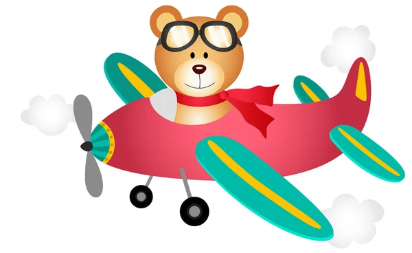 Плюшевий ведмідь літає на літаку — стоковий вектор