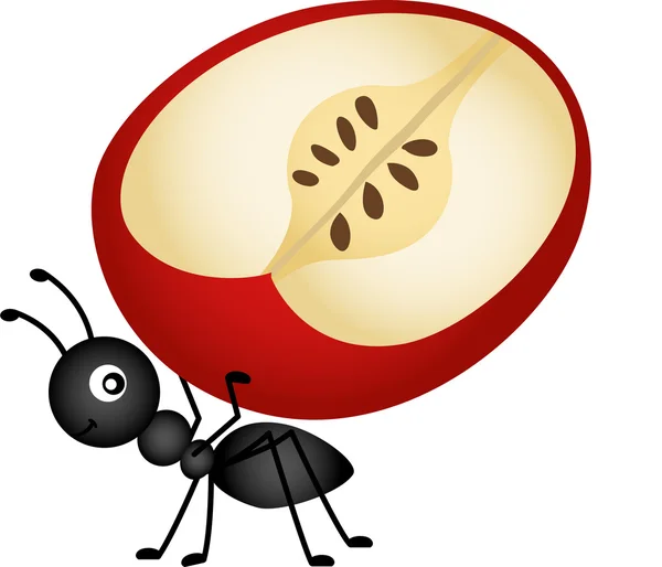 Ant carrying apple slice — Stock Vector