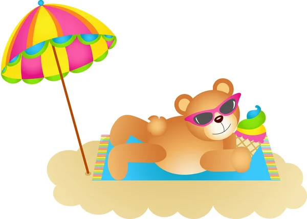 Teddybär sonnt sich am Strand — Stockvektor