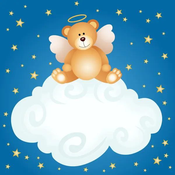 Teddy bear angel baby cloud background — Stock Vector
