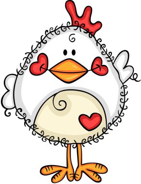 Yalnız, sevimli, komik beyaz tavuk.