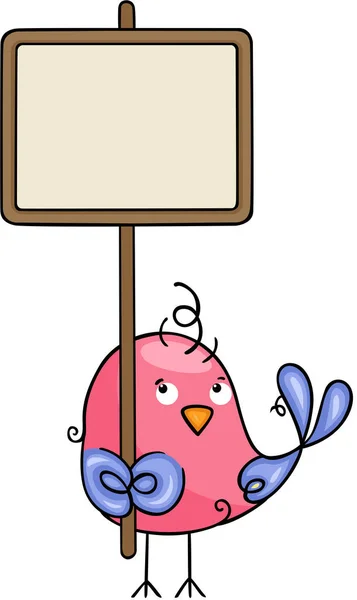 看板を持ってるかわいい面白い鳥 — ストックベクタ