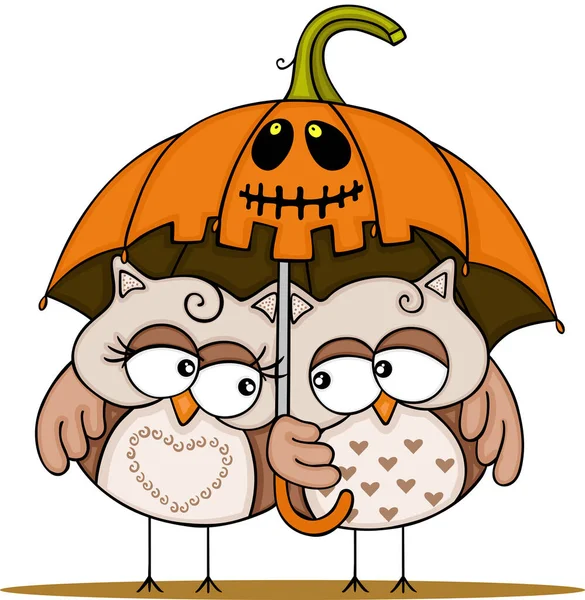 Cute Owls Halloween Pumpkin Umbrella — Stock Vector