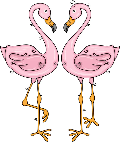 Два Милых Розовых Фламинго — стоковый вектор