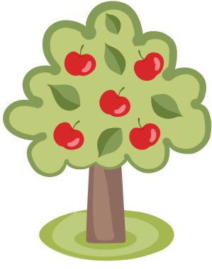 Beyaz elma ağacına izole edilmiş komik elma