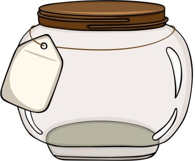 Etiketli yuvarlak şeffaf cam kavanoz