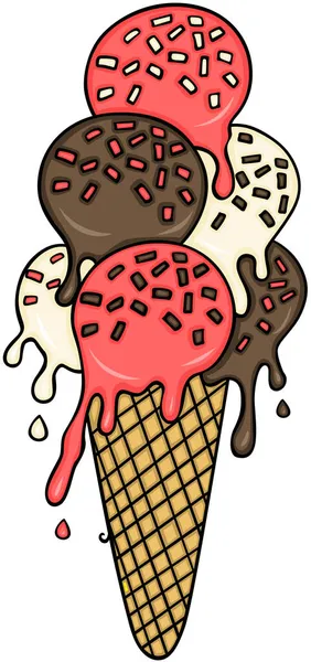 Divertido Delicioso Cono Helado — Vector de stock