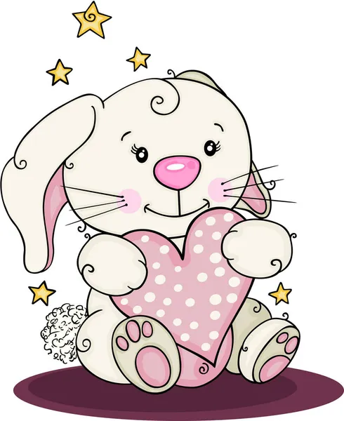 Cute Funny Bunny Holding Heart — Stock Vector