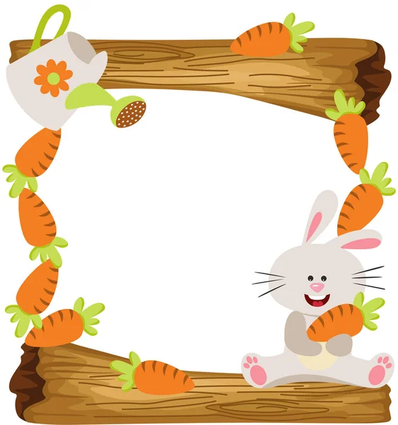 Cute Easter Frame Bunny Carrots — Stock Vector