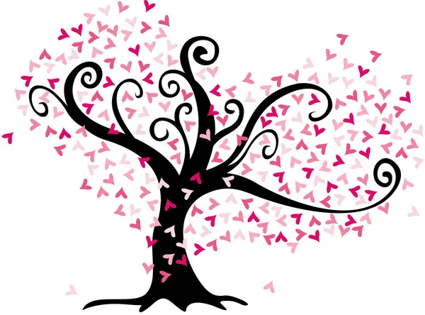 Χαριτωμένο Δέντρο Αγάπης Φύλλα Καρδιάς — Διανυσματικό Αρχείο