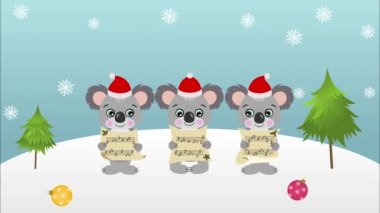 Üç tatlı koalalı Mutlu Noeller animasyonu.