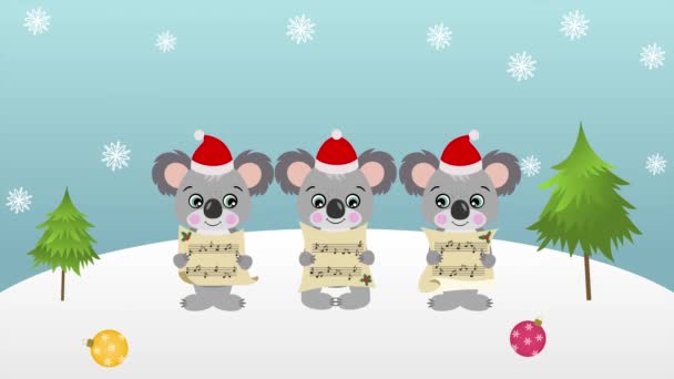 可爱的三只考拉的快乐圣诞动画 — 图库视频影像