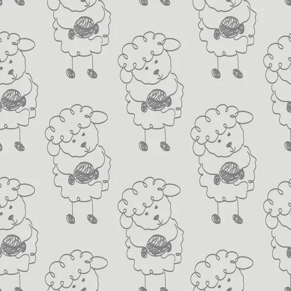 Naadloos Patroon Met Pictogram Eenvoudig Van Schattig Lam Schapen Met — Stockvector