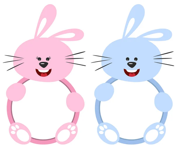 Baby Bunny Frame Pink Girl Blue Boy — Stock Vector