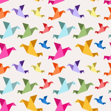 Renkli origami kuşlarının kusursuz deseni