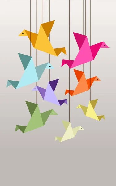 Illustratie Met Set Gekleurde Origami Vogels — Stockvector