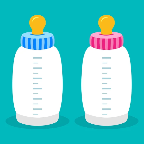 Two Baby Milk Bottles Blue Boy Pink Girl — 图库矢量图片