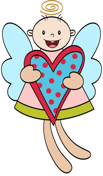 Cute Lovely Angel Holding Heart — Vetor de Stock