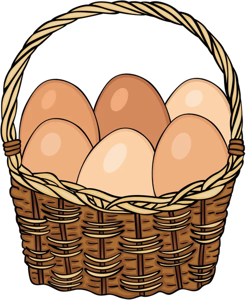 Brown Basket Full Eggs — Stock Vector