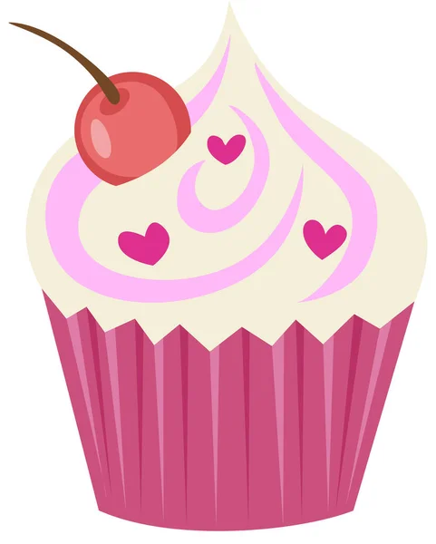 Valentijn Cupcake Pictogram Met Kers Top — Stockvector