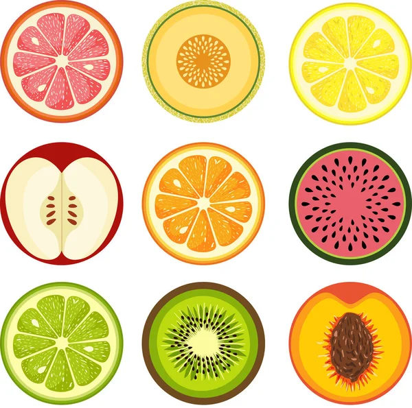 Set Summer Fruit Slices — Stockvector