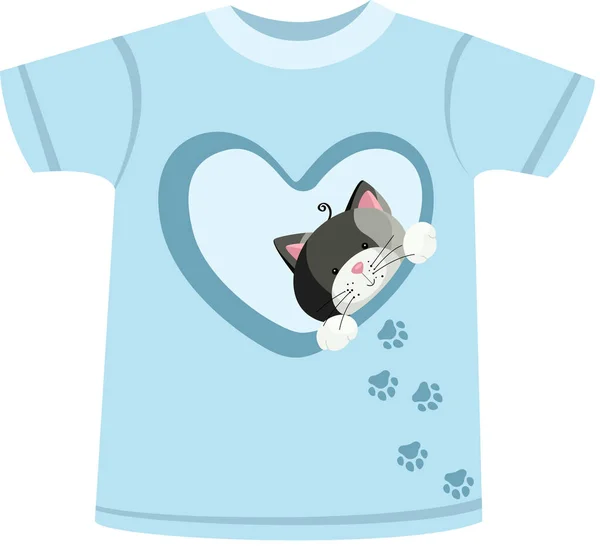 Blå Shirt Med Katt Hjärtat — Stock vektor