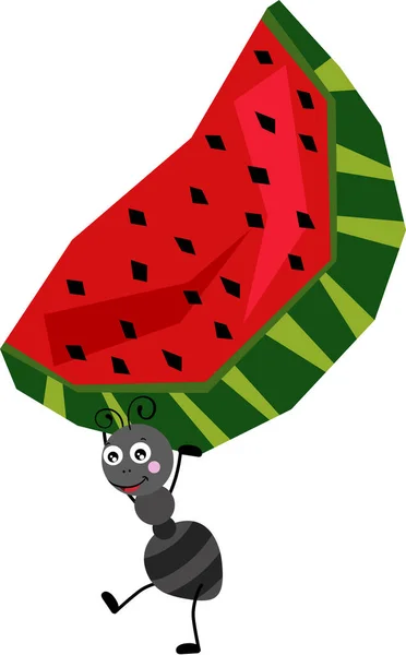 Niedliche Ameise Trägt Eine Lustige Scheibe Wassermelone — Stockvektor