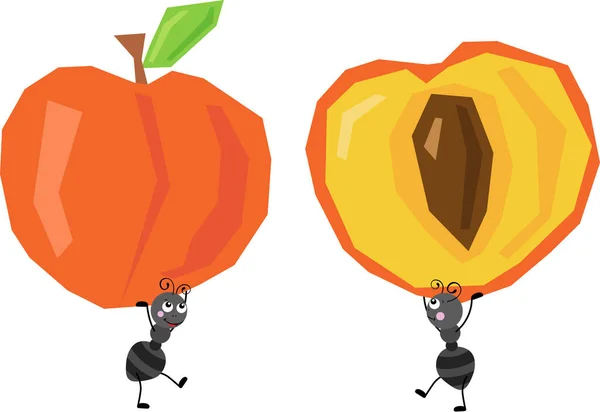 Niedliche Zwei Ameisen Mit Einem Lustigen Pfirsiche — Stockvektor