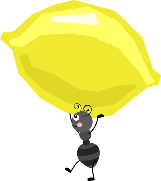 Semut Lucu Membawa Lemon Kuning Yang Lucu - Stok Vektor
