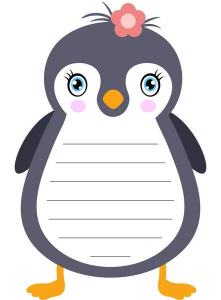Niedliches Pinguin Sticker Notizbuch Und Schulaufkleber — Stockvektor