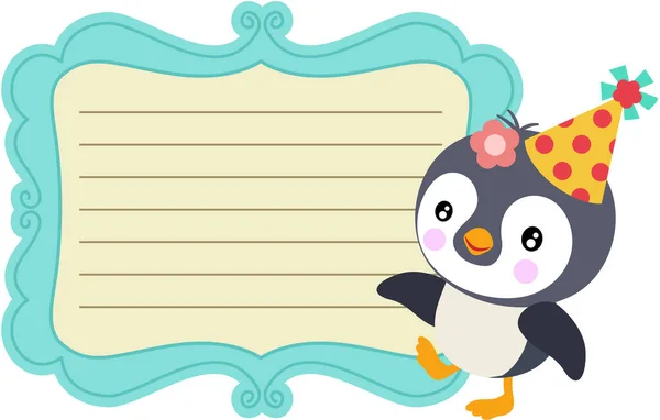 Caderno Etiqueta Pinguim Engraçado Etiqueta Aniversário — Vetor de Stock