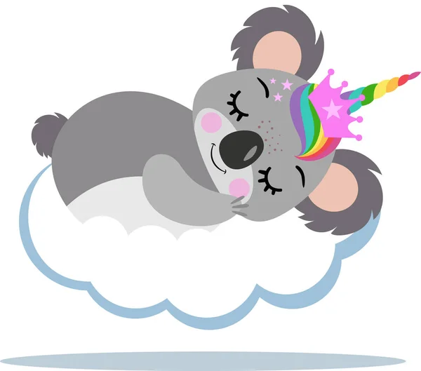 Cute Koala Jednorożca Śpi Chmurze — Wektor stockowy