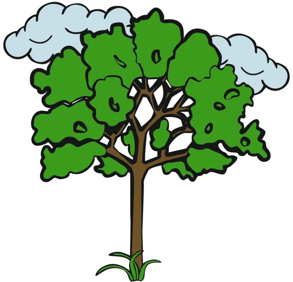 シンプルな木と空の雲 — ストックベクタ