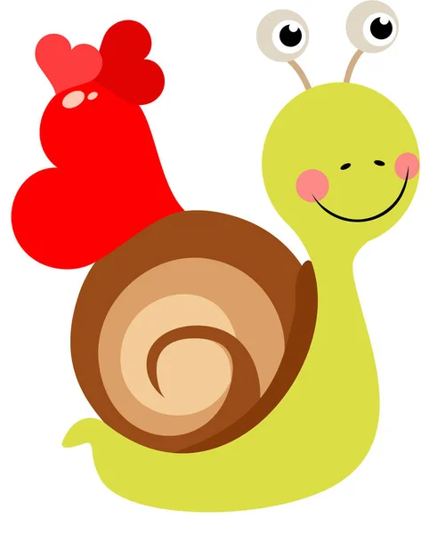 在贝壳上挂着红心的有趣蜗牛 — 图库矢量图片