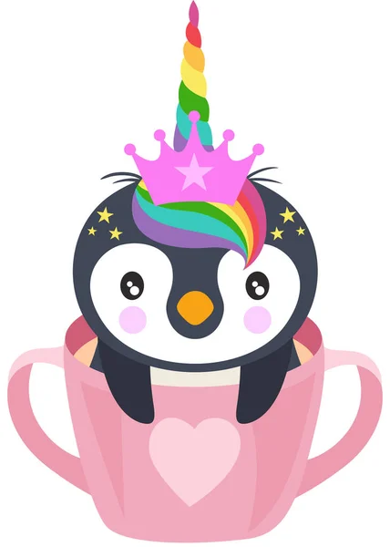 Cute Pingwina Jednorożca Różowy Kubek — Wektor stockowy