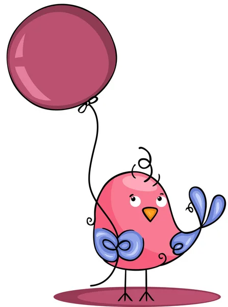 Mignon Oiseau Heureux Tenant Ballon — Image vectorielle