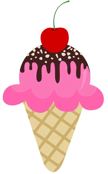 Strawberry Ice Cream Chocolate Cherry Top — Stock Vector
