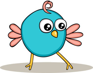 Beyaz izole komik mavi kuş