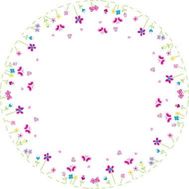 Basit bahar kelebeklerinden ve çiçeklerden yapılmış yuvarlak çerçeve