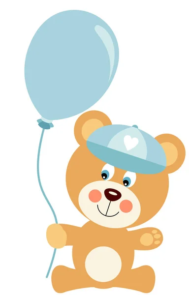 Schattige Baby Jongen Teddy Beer Met Een Ballon — Stockvector