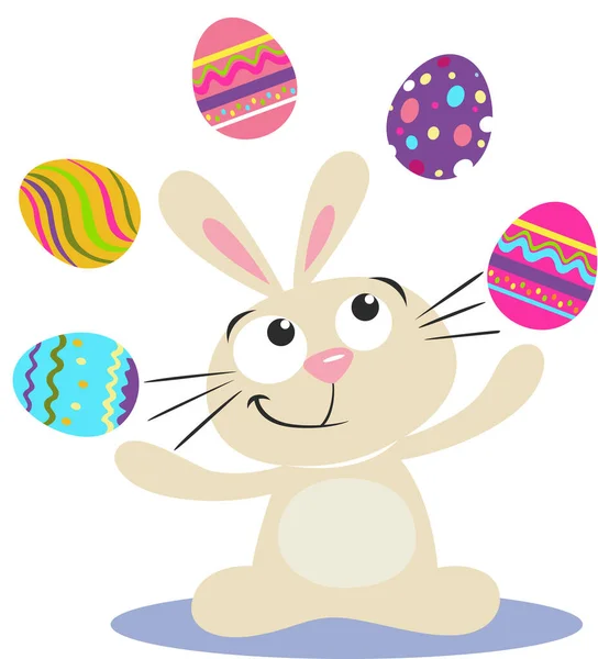 Cute Bunny Juggling Easter Eggs — Stock Vector