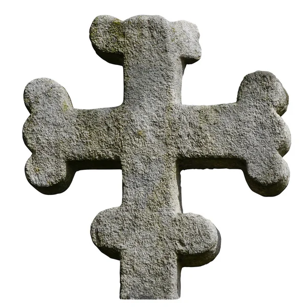 石造りの十字白い背景で隔離 — ストック写真