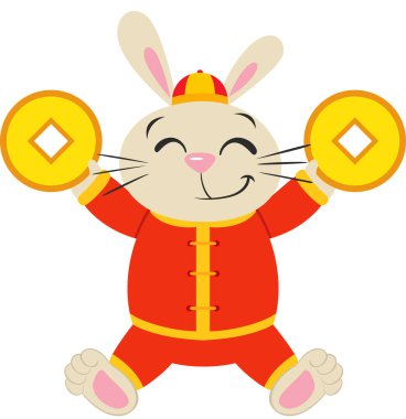 Altın sikkeli şirin Çin burcu tavşanı.