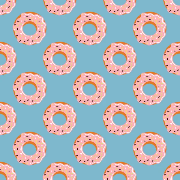 Blue Seamless Pattern Background Strawberry Donut — Stock Vector