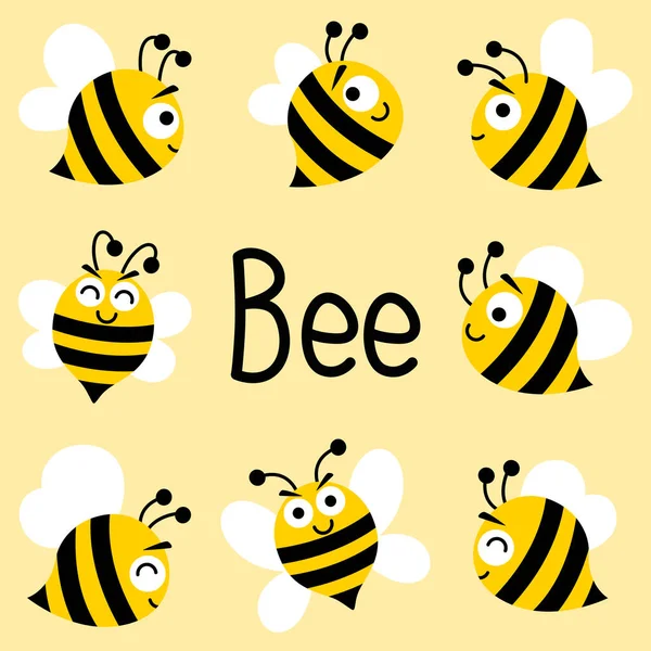 Roztomilé Šťastné Včely Žlutá Pohlednice — Stockový vektor