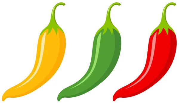 Žlutá Zelená Červená Pálivá Chilli Paprika — Stockový vektor