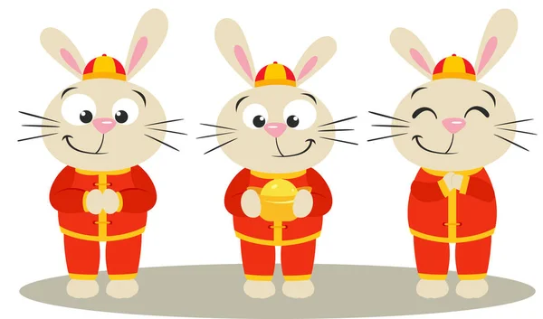 Three Cute Chinese Zodiac Rabbit — Stock Vector