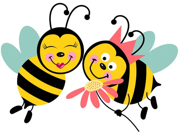 可爱的一对相爱的蜜蜂 — 图库矢量图片