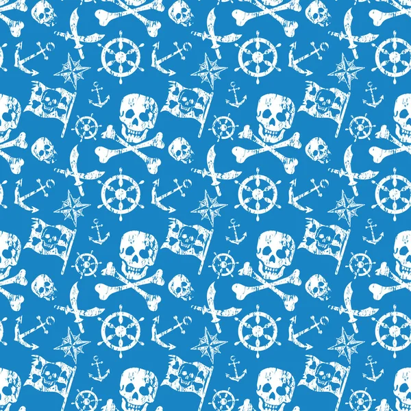 海賊のテーマの青いシームレスなパターンの背景 — ストックベクタ